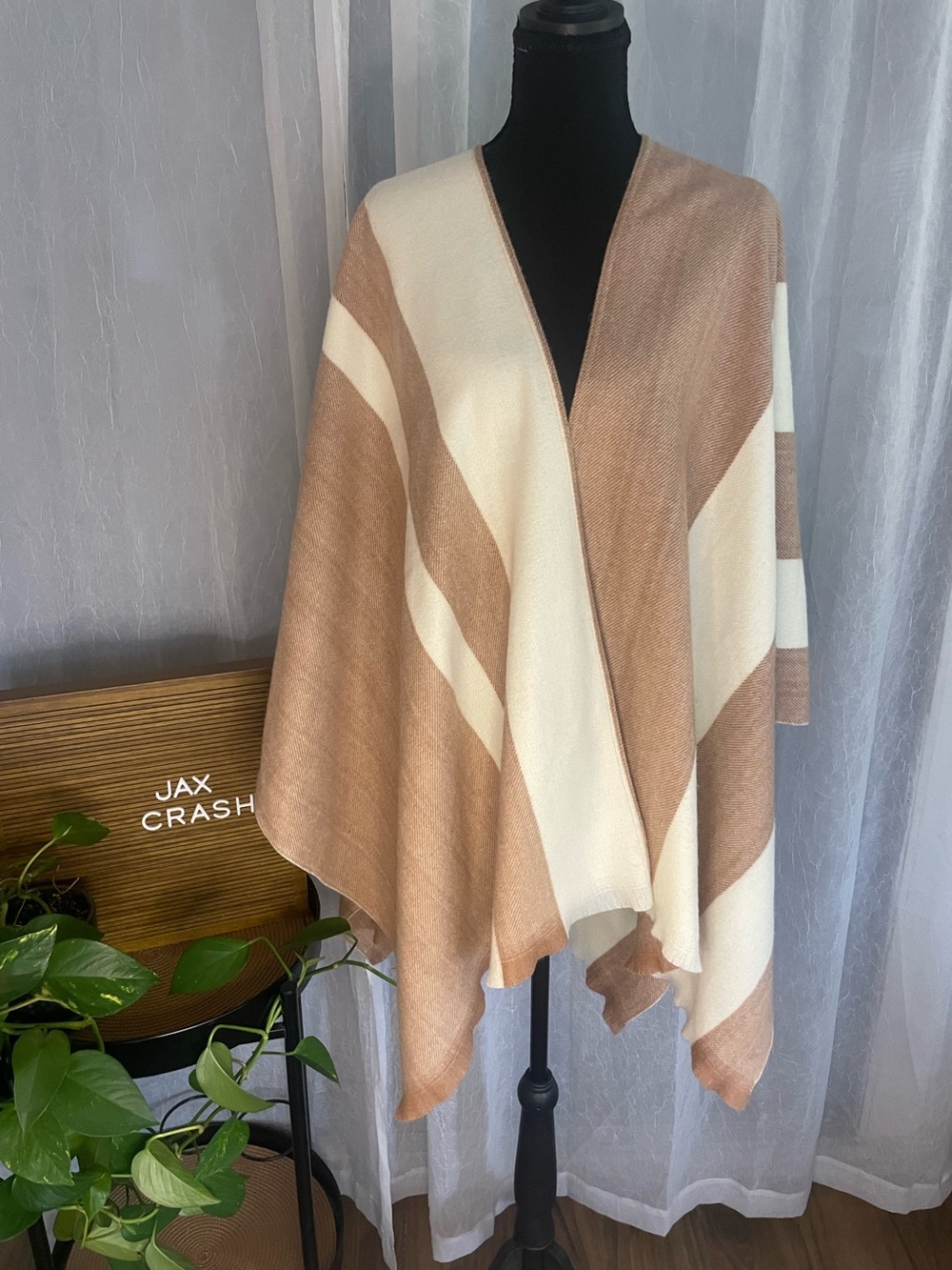 Jax Crash Women's Cream & Tan Striped Wrap Cape
